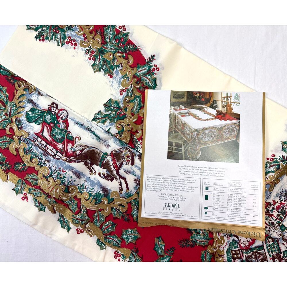 Bardwil Linens Christmas Tablecloth “Dickens Christmas” Design 52”x70” NOS 1990s